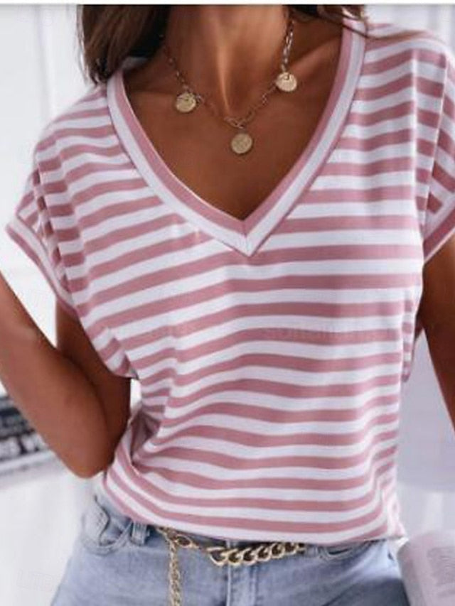 Women's T Shirt Print Striped Fashion Stylish Modern Short