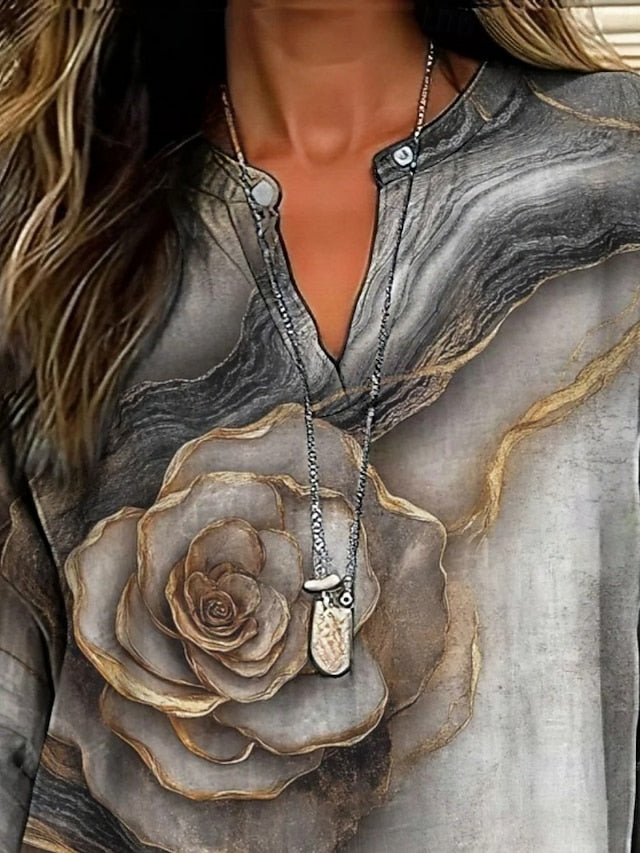 Women's Shirt Buttons Print Marble Rose Vintage Daily