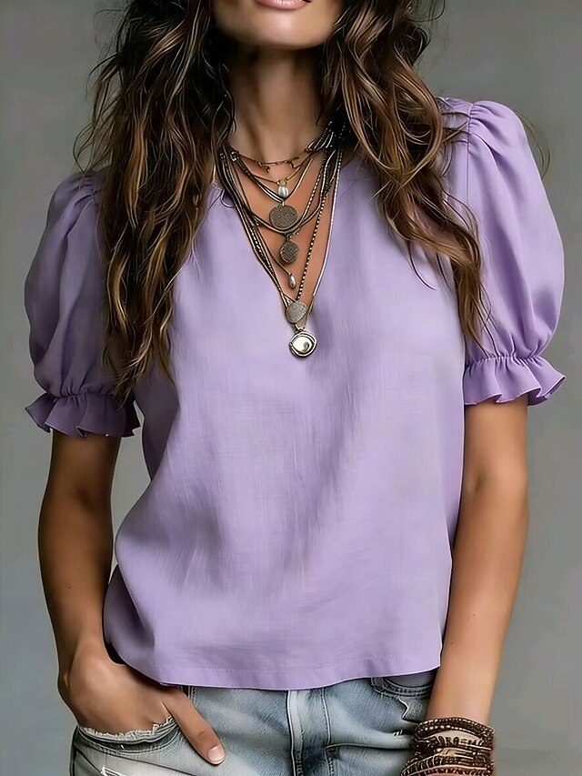 Women's Blouse Elegant Stylish Classic Short Sleeve Puff