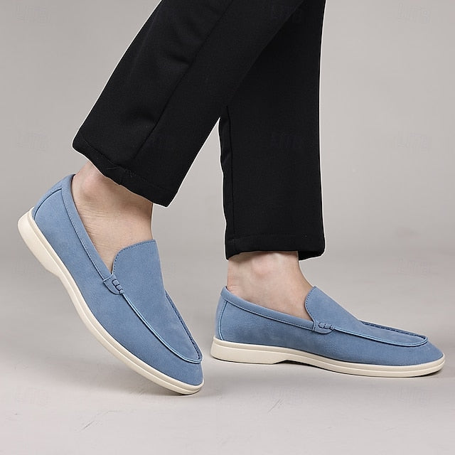 Breathable Men's Loafers Blue Faux Light – Casual Slip-On