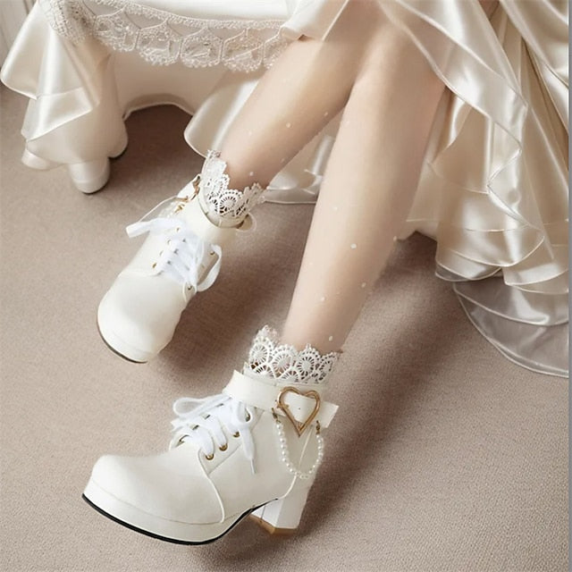 Boots Ankle Lace-Up Shoes Bridal White – Wedding Women's