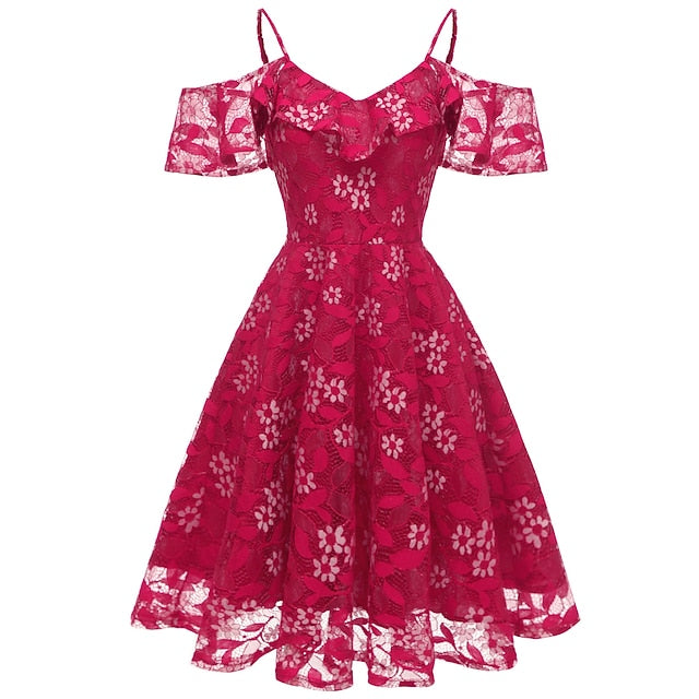 A-Line Knee Length Prom Dresses Elegant Vintage Short Sleeve V