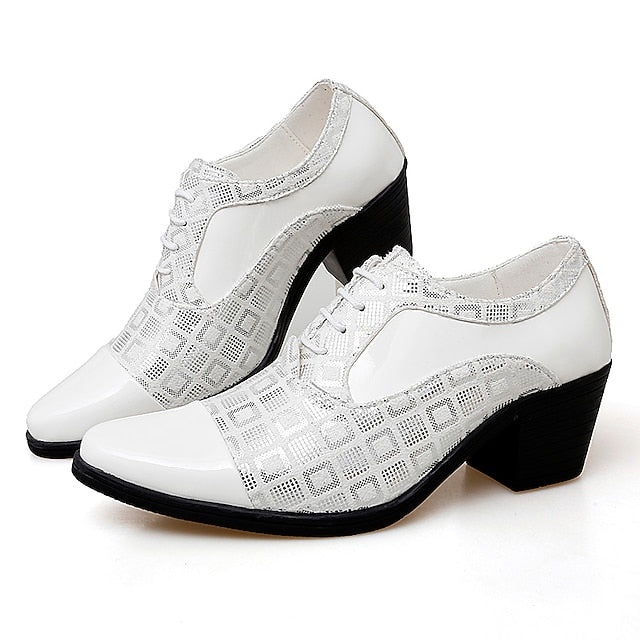 Black and Patent Oxford Leather Red Men's Shoes Block Heel