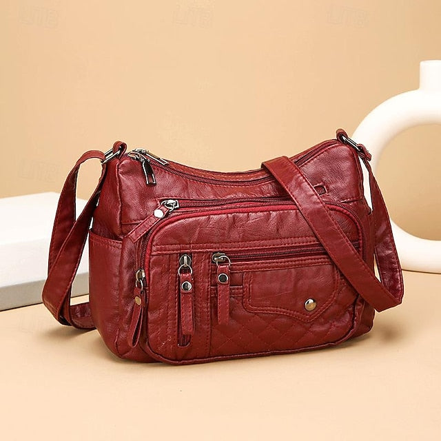 Bag Women's Faux Multiple Leather with Quilted Crossbody