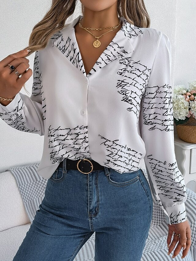 Women's Shirt Button Down Shirt Casual Shirt Buttons Letter