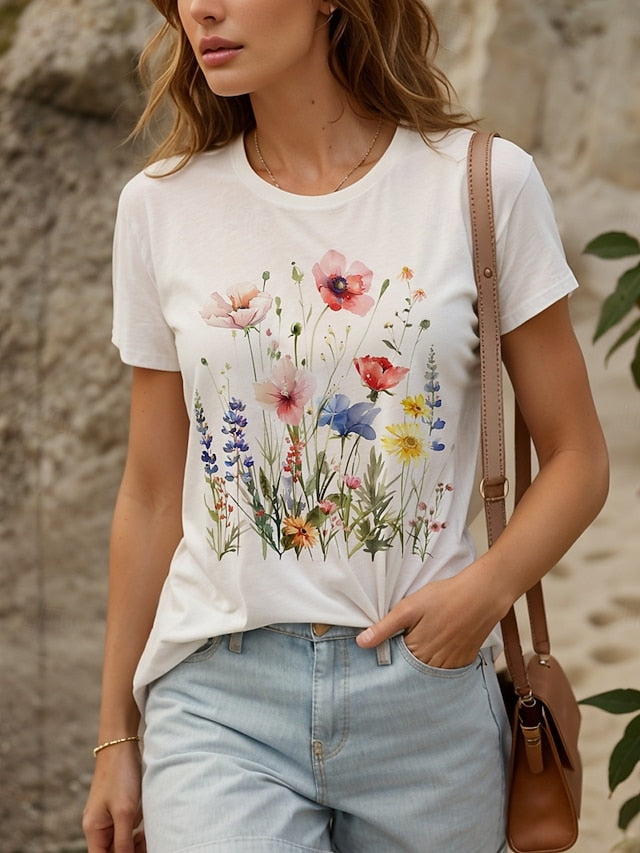 Women's T Shirt Cotton Shirt Print Floral Graphic Casual