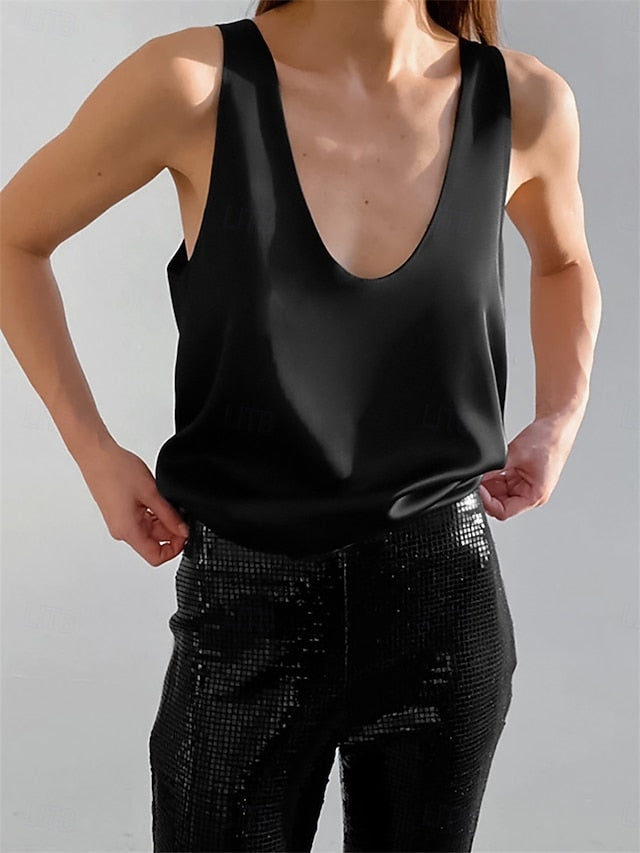 Women's Shirt Elegant Dressy Satin Top Solid Color Stylish