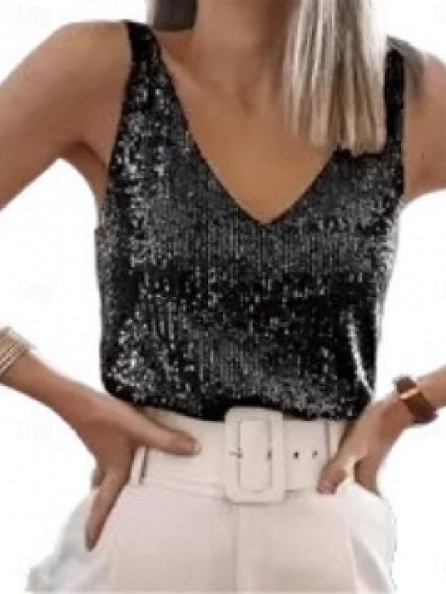 Women's Blouse Sequin Tops Camisole Tank Top Sequins Plain