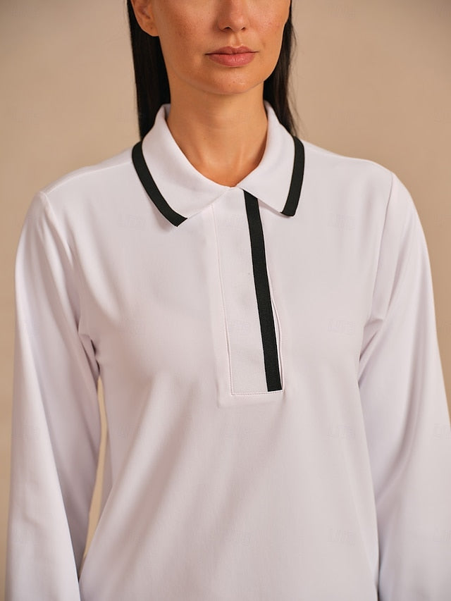 Women's Golf Polo Shirt Button Up Polo Black White Long
