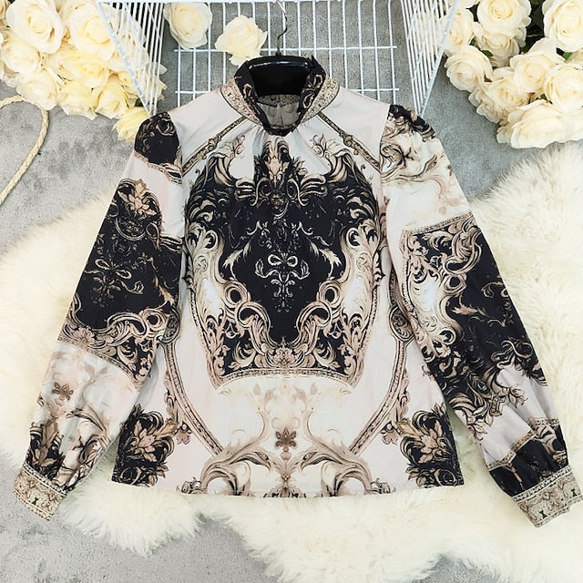 Women's Blouse Ruched Print Floral Elegant Stylish Long