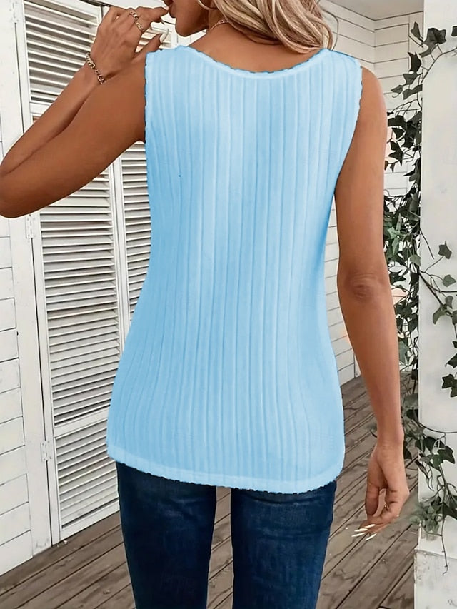 Women's Tank Top Buttons Solid Color Fashion Stylish