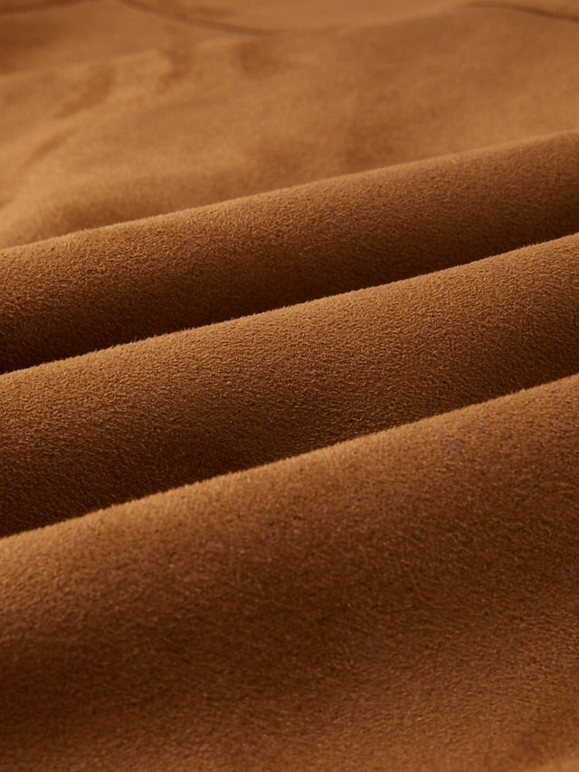 Women's Relaxed Faux Suede Zip Jacket Lapel Collar Ribbed