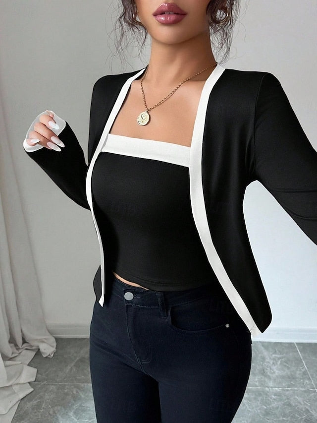 Women's Blouse Patchwork Solid Color Stylish Casual Long