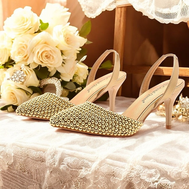 with Pearl Heels Women's Embellishments – White Slingback