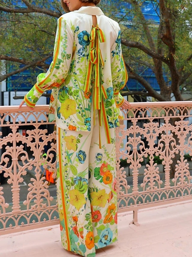 Women's Shirt Blouse Wide Leg Pants Long Sleeve Shirt