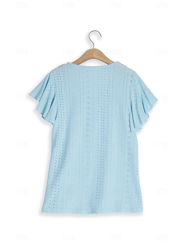 Women's Pointelle Shirt Eyelet Top Lace Shirt Lace Short