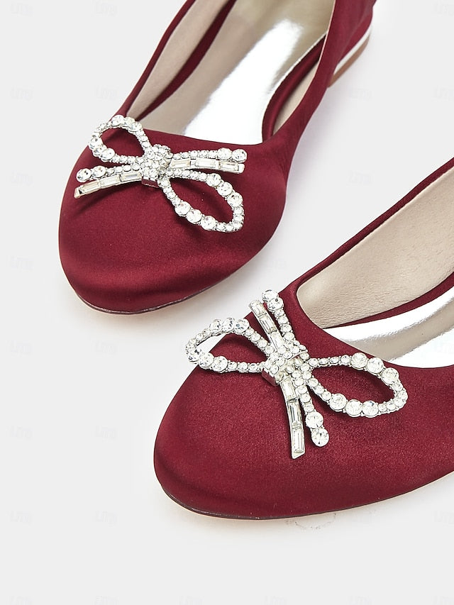 Bow Women's - Embellished Flats Round-Toe Rhinestone