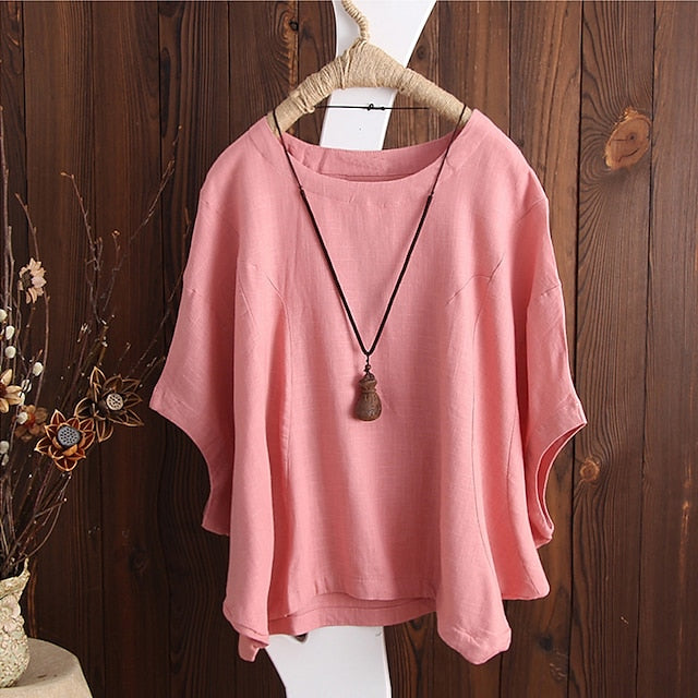 Women's T Shirt Blouse Plain Vintage Streetwear Half Sleeve