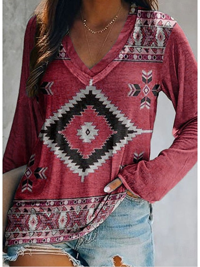 Women's T Shirt Print Graphic Geometric Tribal Elegant