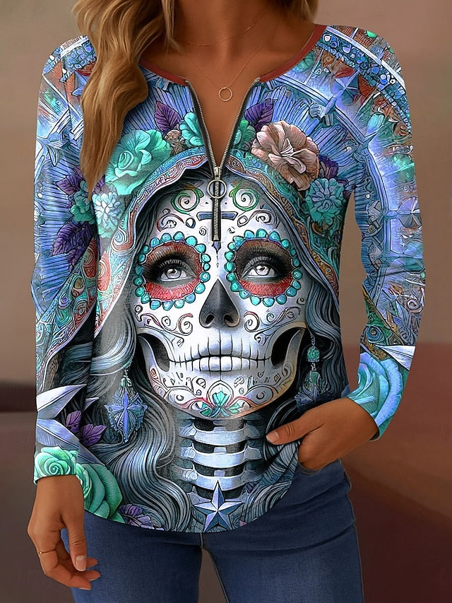 Women's T Shirt Skulls Graphic Vintage Stylish Casual Long