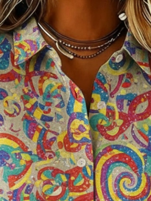 Women's Shirt Buttons Print Paisley Vintage Stylish Long