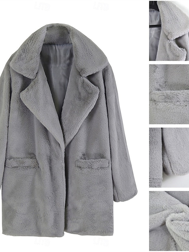 Warm Women's Breathable Coat Faux Lined Fur Fleece Pocket