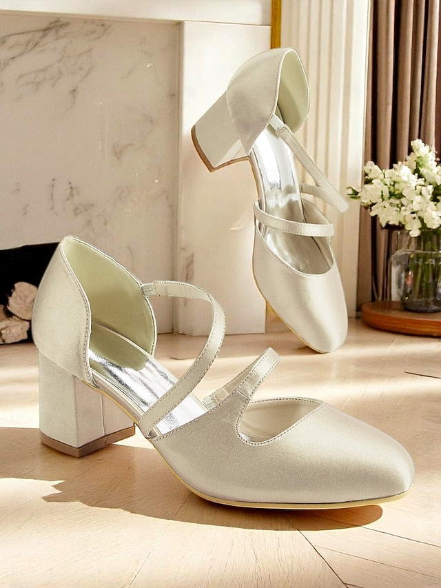 Jane 1950s Mary Elegant Green – Satin Block Heels Women's