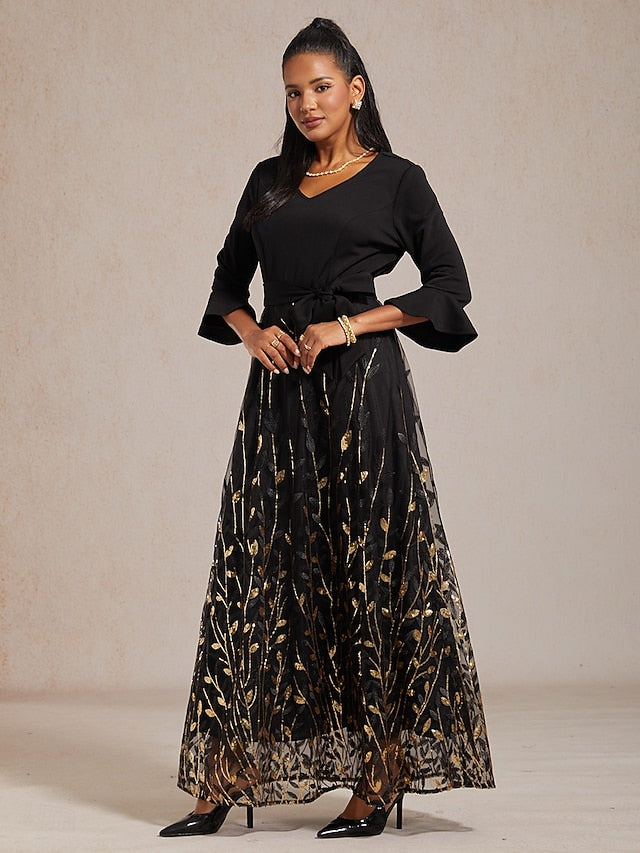 Women's Maxi Dress A Line Dress Sequins Embroidered Tulle