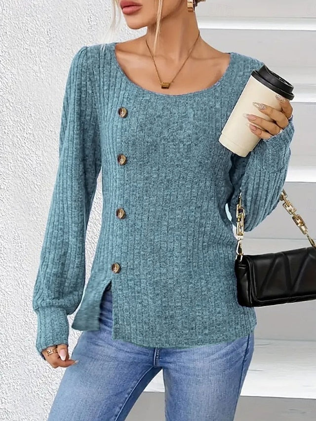 Women's Blouse Buttons Solid Color Stylish Casual Long