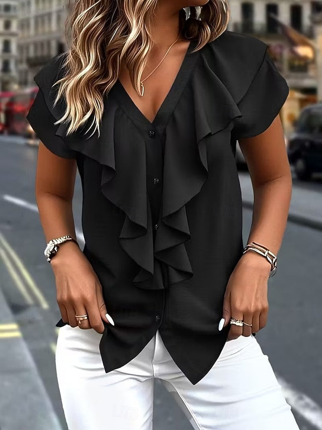 Women's Shirt Blouse Chiffon Tops Ruffle Shirt Ruffle Plain