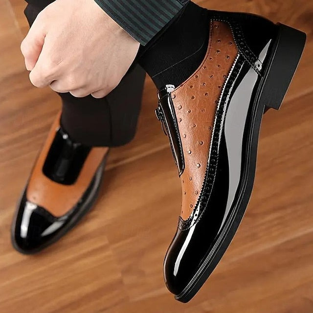 with Black Shoes Men's Formal Tan and Colorblock Patent