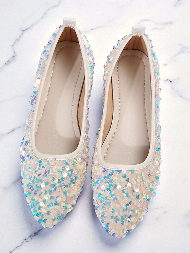 Sparkly Flats Sequin Women's Black Toe Pointed - Ballet