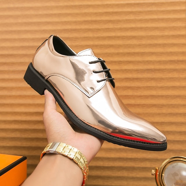 Formal for Green Leather Patent Shoes Glossy Men Lace-Up –