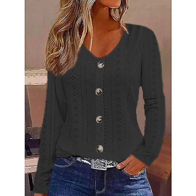 Women's White Elegant Lace Tops Eyelet Blouse Dressy Tops