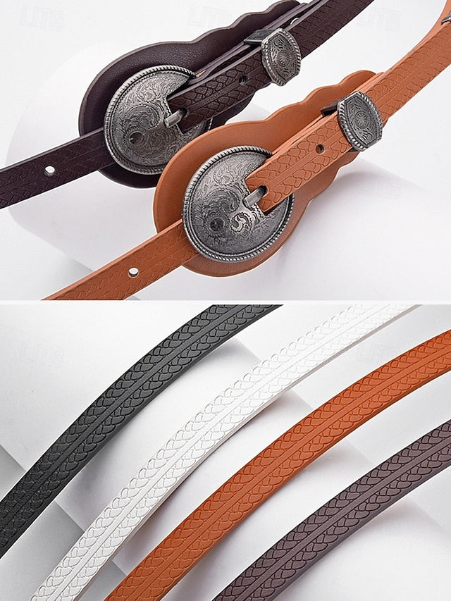 Faux Women's with Leather Belt Vintage Carved Waist Western