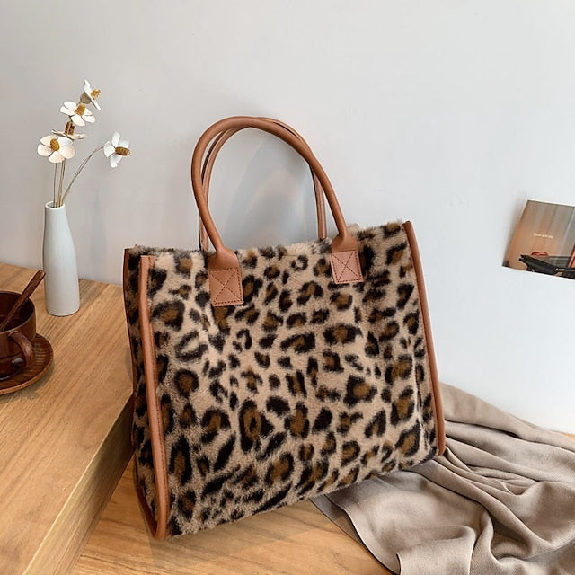 Tote Bag mit Kunstleder Leopardenmuster Braun Damen Fell