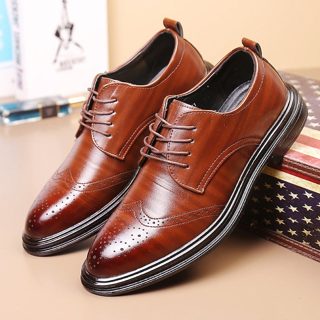 Leather Men's Faux Brown Brogue Shoes – Classic