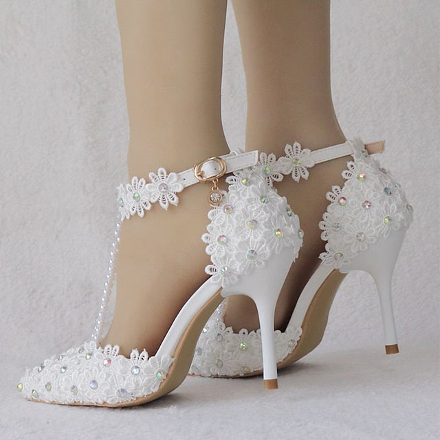 Shoes Heel Lace High Women's Bridal Pointed Wedding