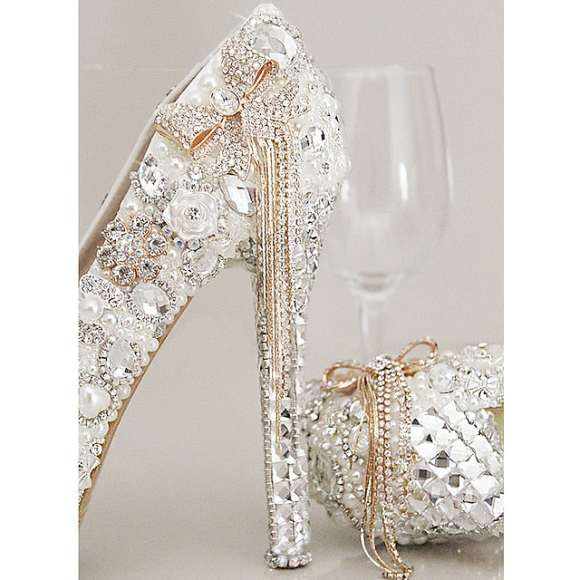 and Platform Rhinestone Women's White Embellished Pearl