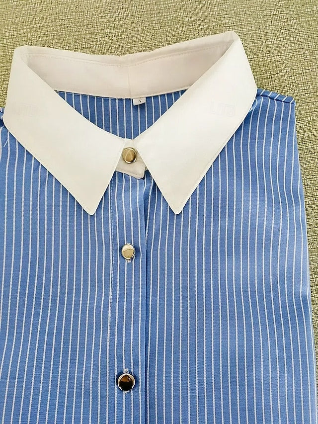 Women's Dress Shirt Blouse Buttons Print Striped Elegant