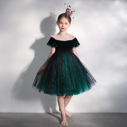 Party Flower Color Dress Short Kids Solid Girls' Girl