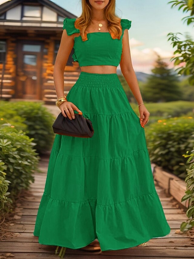 Women's Skirt Sets Sleeveless Square Neck Plain Ruched