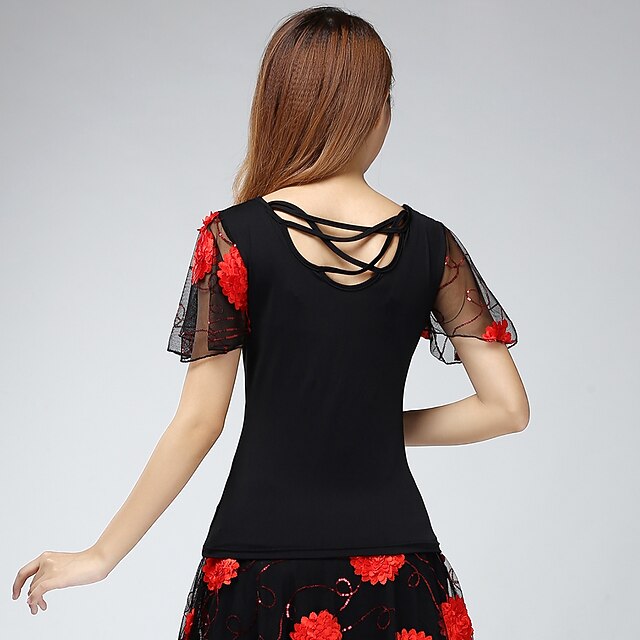 Latin Dance Ballroom Dance Top Embroidery Ruching Paillette