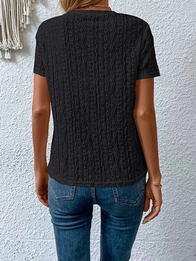 Women's Blouse Eyelet top Lace Tops Hollow Out Plain Daily
