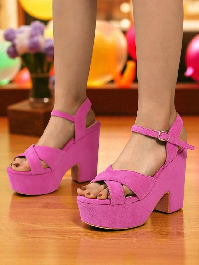 Suede Hot Women's Sandals Platform with Pink Ankle - Strap