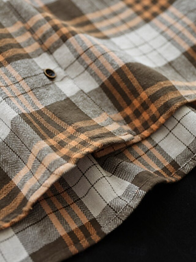 Women's Blouse Buttons Print Plaid Stylish Casual Long