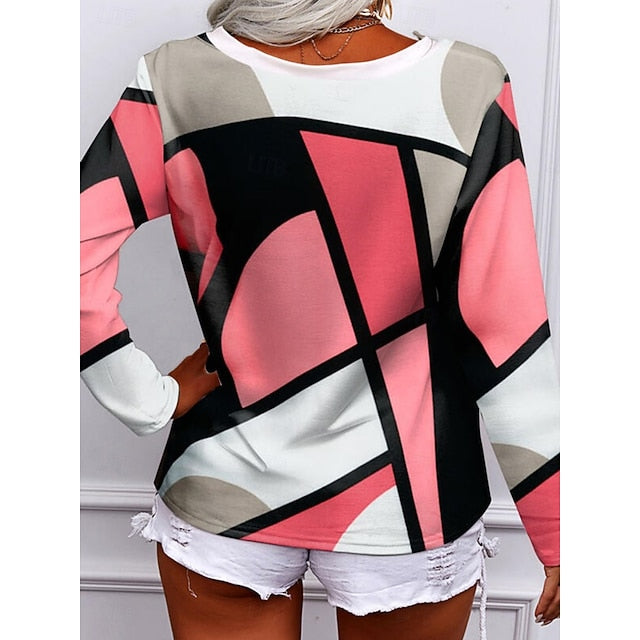 Women's Blouse Hollow Out Print Geometric Stylish Modern