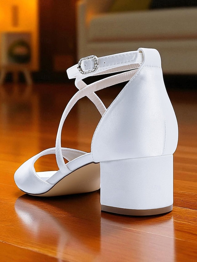 Ankle Strap Sandals Women's Block Heel with Satin - Elegant