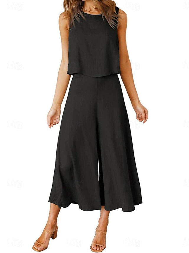 Women's Tank Top Wide Leg Pants Sleeveless Crew Neck Plain