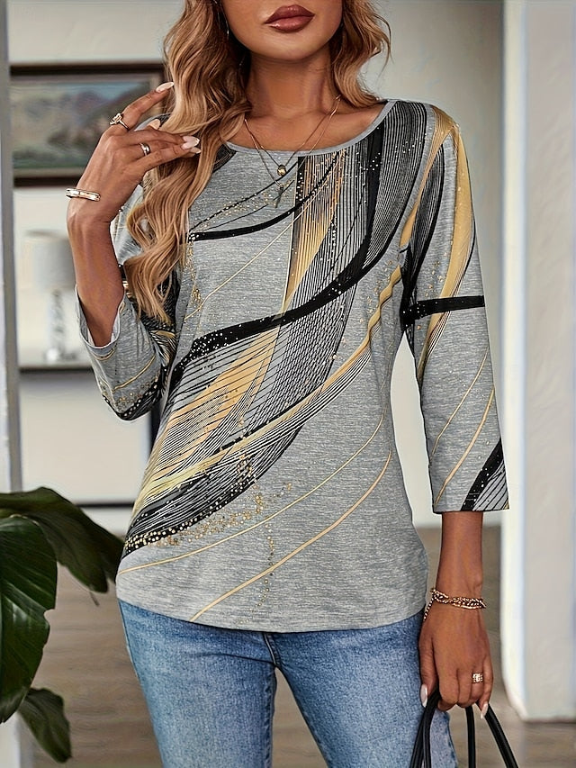 Women's Tee Top Geometric Abstract Casual Boho Long Sleeve